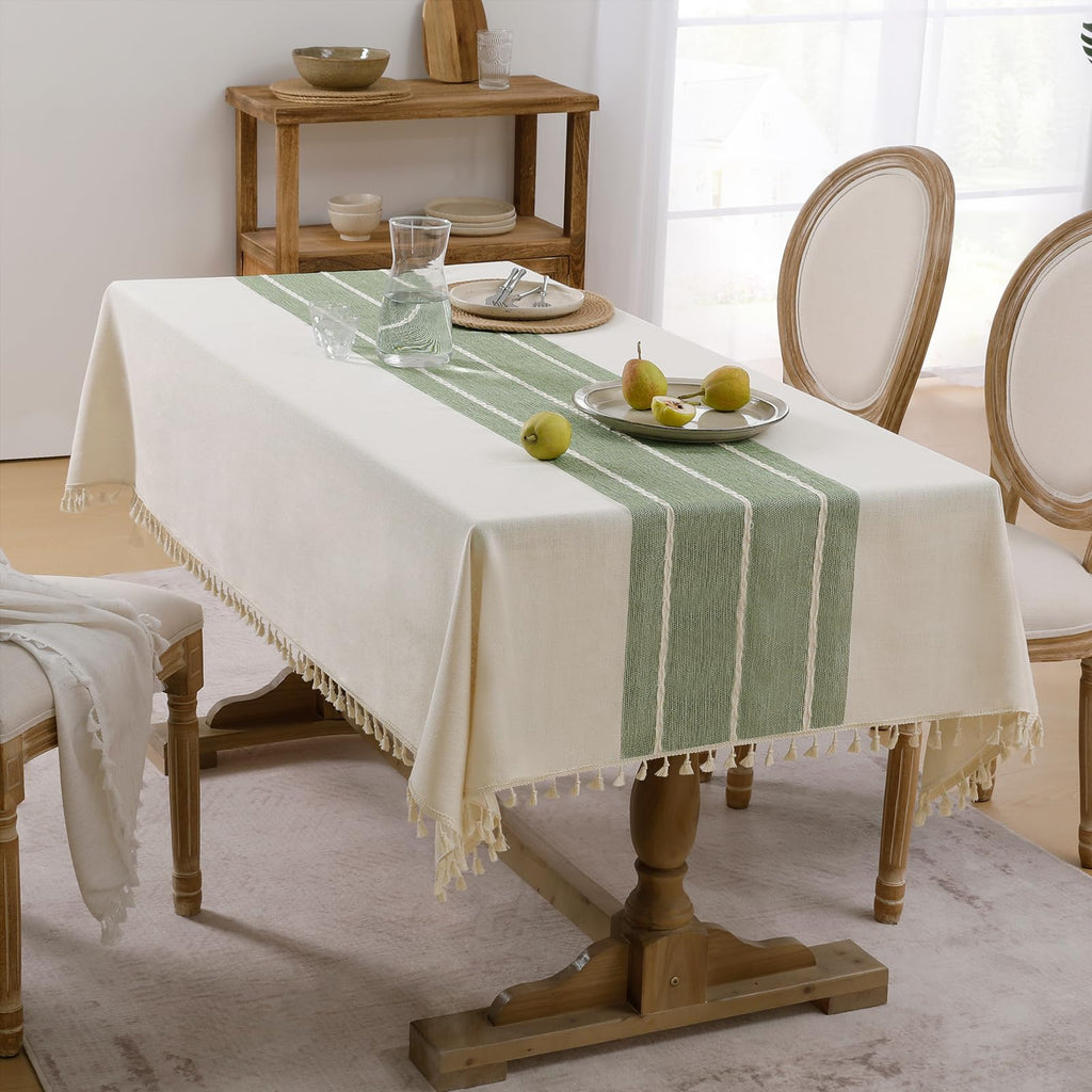 Outdoor Linen Rectangle Tablecloth with Tassel, 55 x 84 Inch