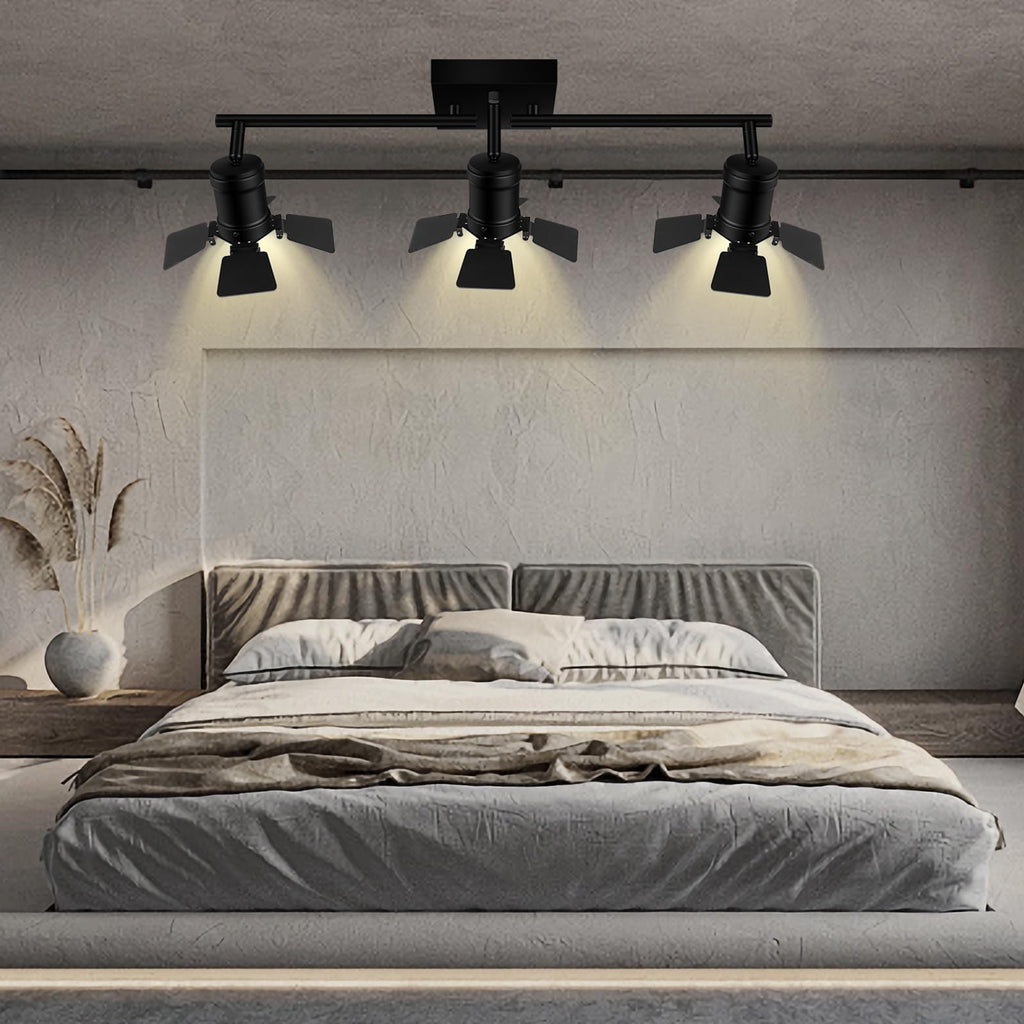 3 Light Track Lighting Fixtures Ceiling, Black Track Lighting with Upgrade Lamp Heads, 3 Way Track Lights Ceiling
