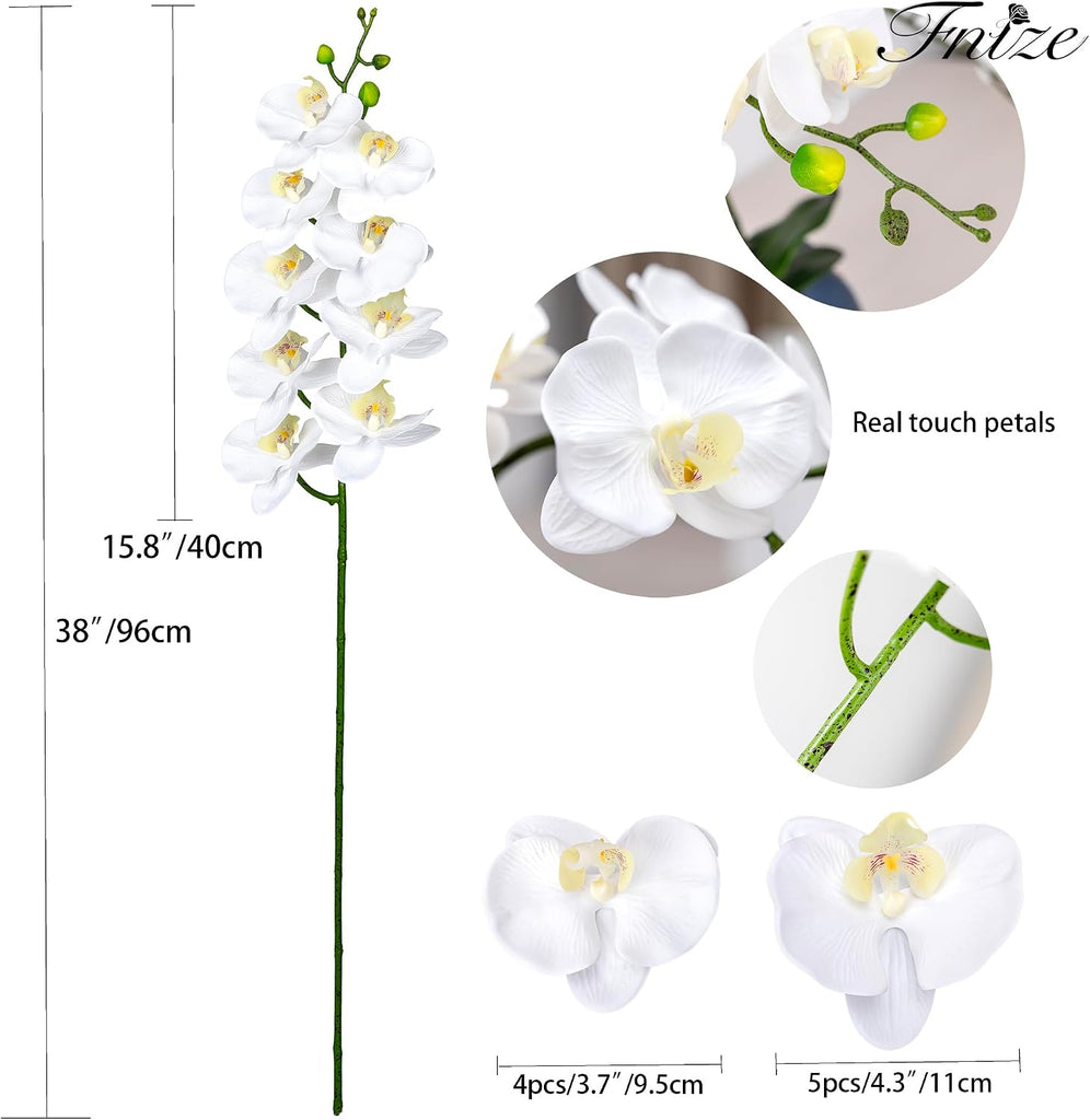Orchid Stems Artificial Flowers Real Touch Latex White 38 Inch - Set of 2