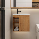 20-Inch Floating Bathroom Vanity with Sink – Wall-Mounted Guest Bathroom Cabinet for Small Spaces, Opening Shelf and Soft-Close Door, Natural Veneer Finish