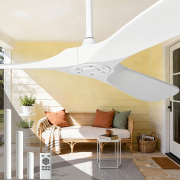 Inspired Maverick Style 60 Inch White Wood Ceiling Fan - 3 Solid Wood Blades, Indoor/Outroom DC Motor Ceiling Fan with Remote Control, 6-Speed Reversible Quiet Operation, Timer Function, No Light, Damp Rated A102-B0CMTJK7L8