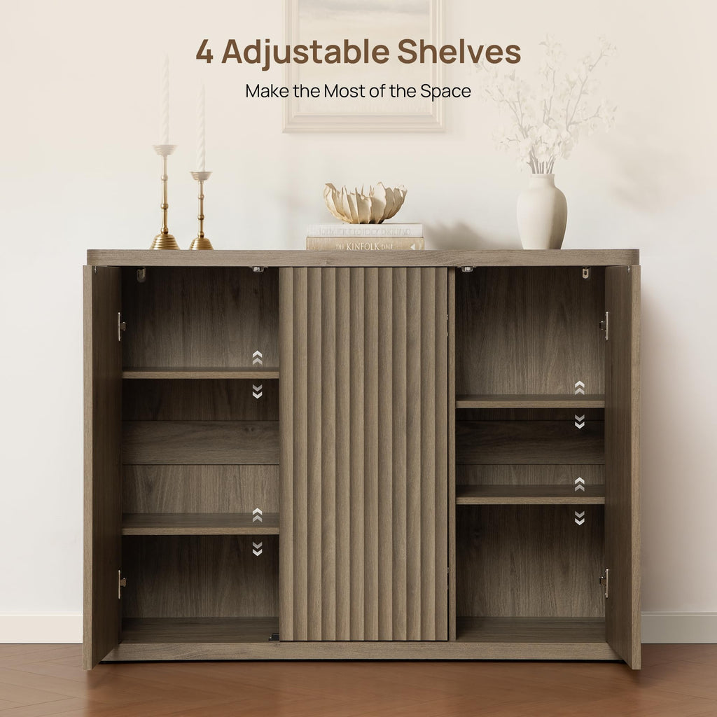 Buffet Cabinet with Storage Sideboard with 6 Doors Modern 93.2" Credenza Fluted Buffet Table Media Console Cabinet