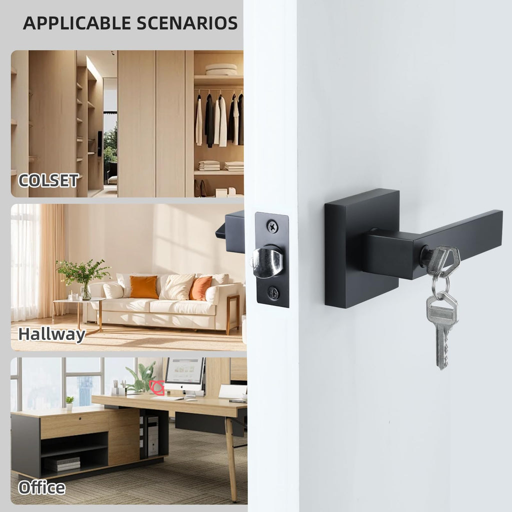 Entry Door Lock Set, Square Door Lever