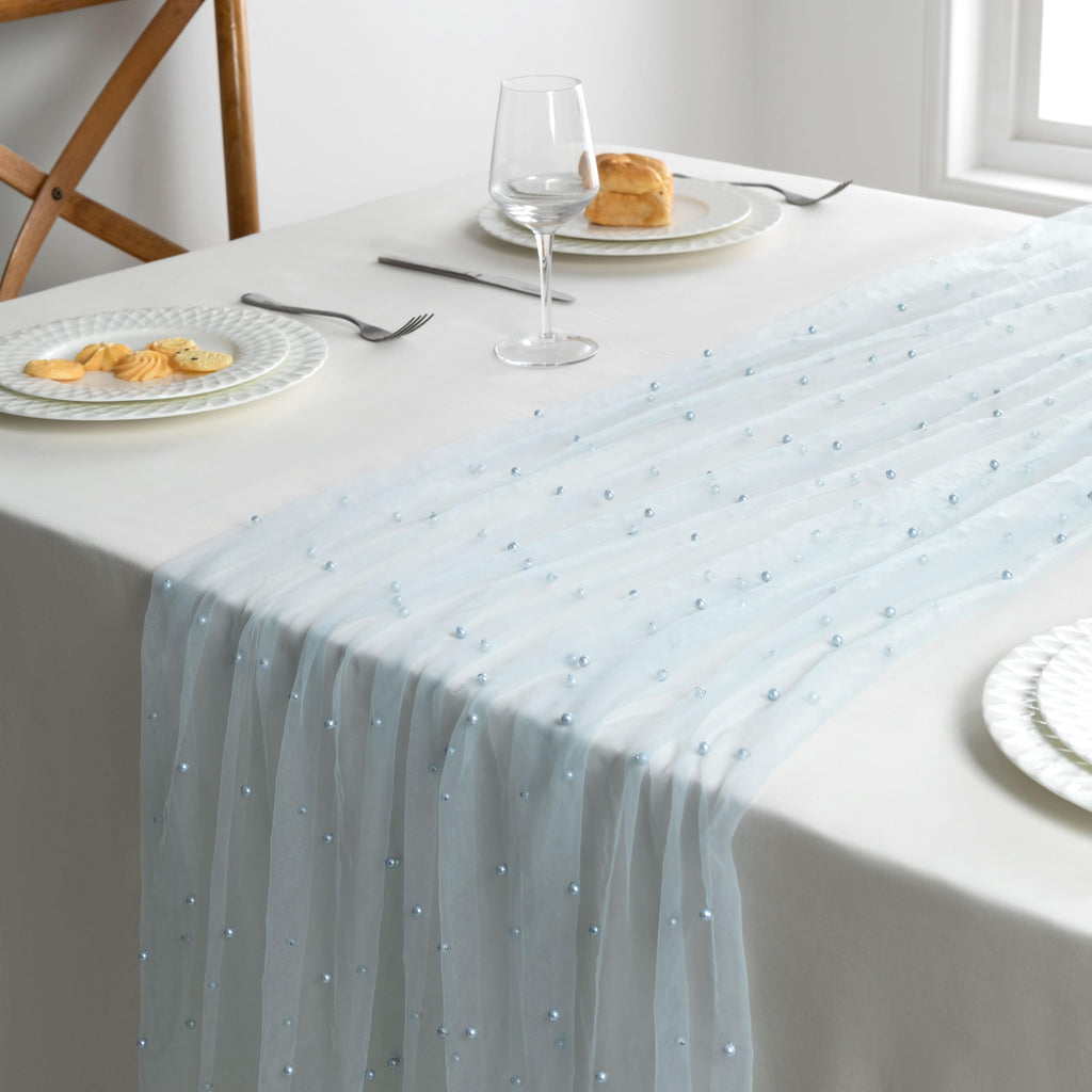 Light Blue Pearl Tulle Fabric, 1 Yard