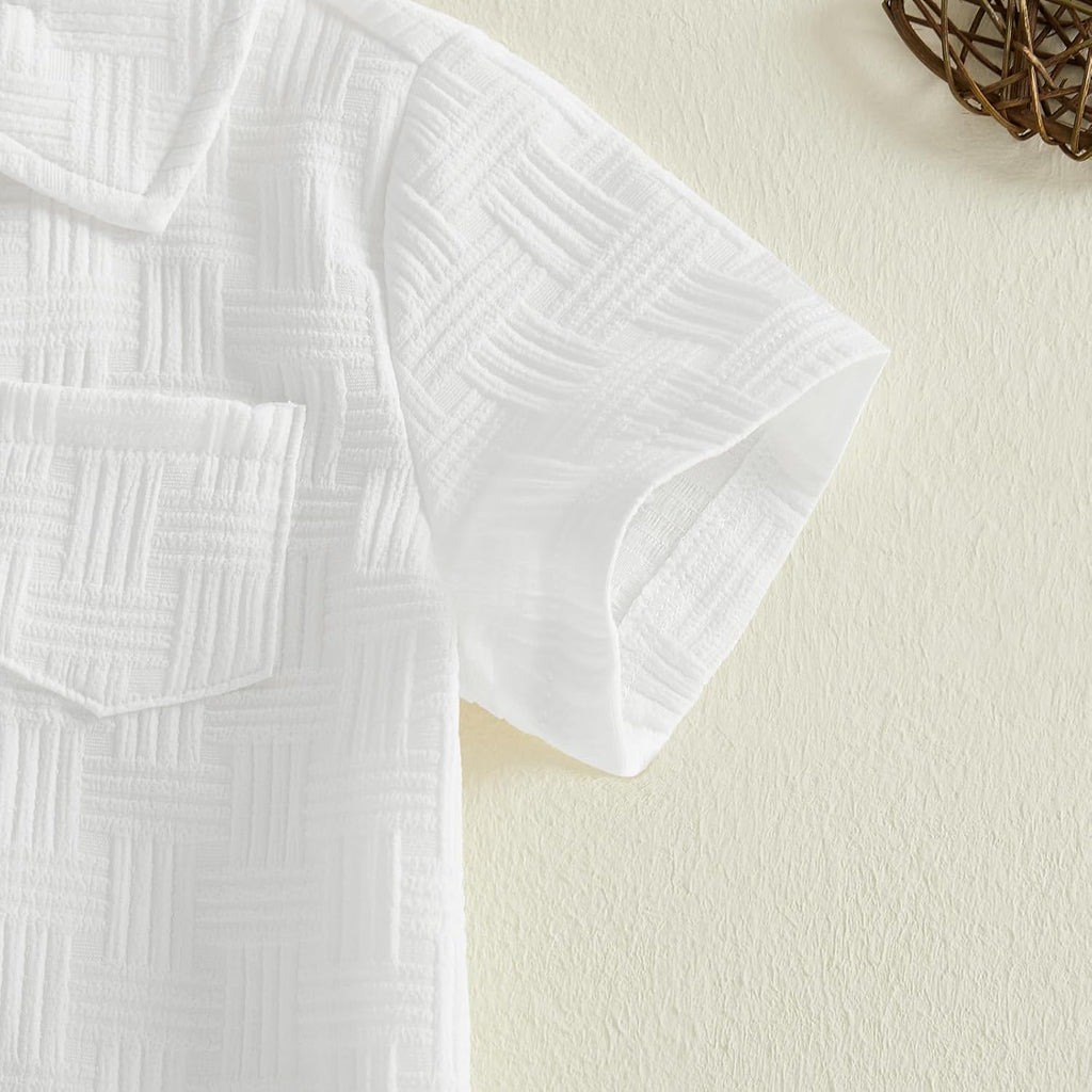 Toddler Boy Outfit Button Down Shirt Short Sleeve Tops Elastic Waist Shorts Solid Baby Clothes Summer Outfits