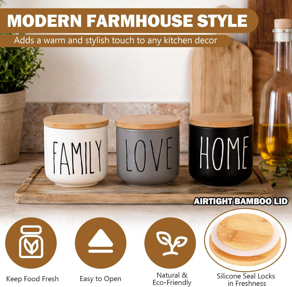 Ceramic Jar Set Kitchen Canister with Airtight Lids 8.7 oz - Set of 3