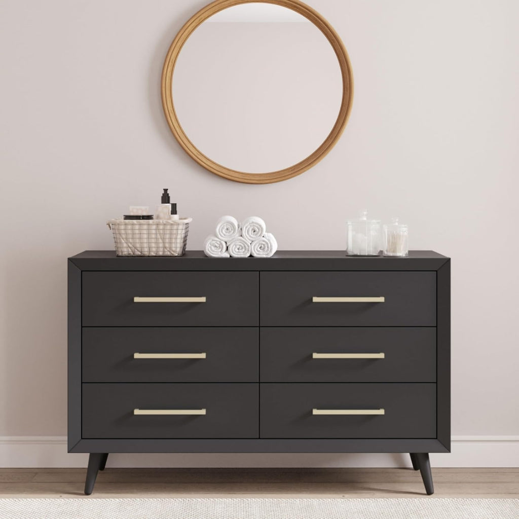 Cranbrook Design 4-in-1 Convertible Baby Crib Nursery Furniture Set, Baby Bed and 6 Drawers Double Dresser, for
