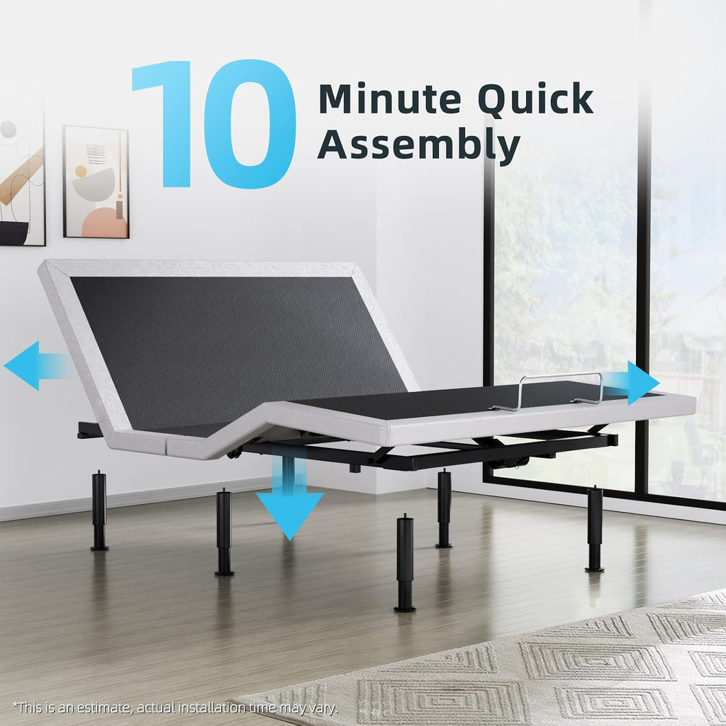 Heavy Duty King Adjustable Bed Frame, Wireless Remote, Dual USB Ports,Ergonomic Upholstered Bed Frame, Lift Motor