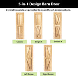 5-in-1 Design Solid Natural Pine Wood Barn Door, 26in Wide 84in High, Unfinished and Unassembled, wi