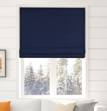 Fabric Roman Shades, 34"W x 60"H, Navy, Room Darkening