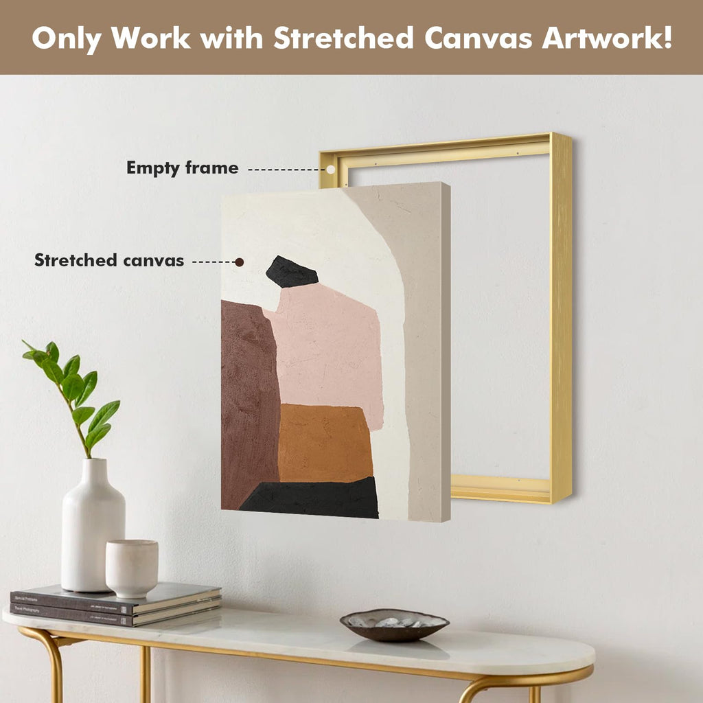 Gold Floating Frame for 24x24 Canvas Paintings Modern Art, 1.5" Deep