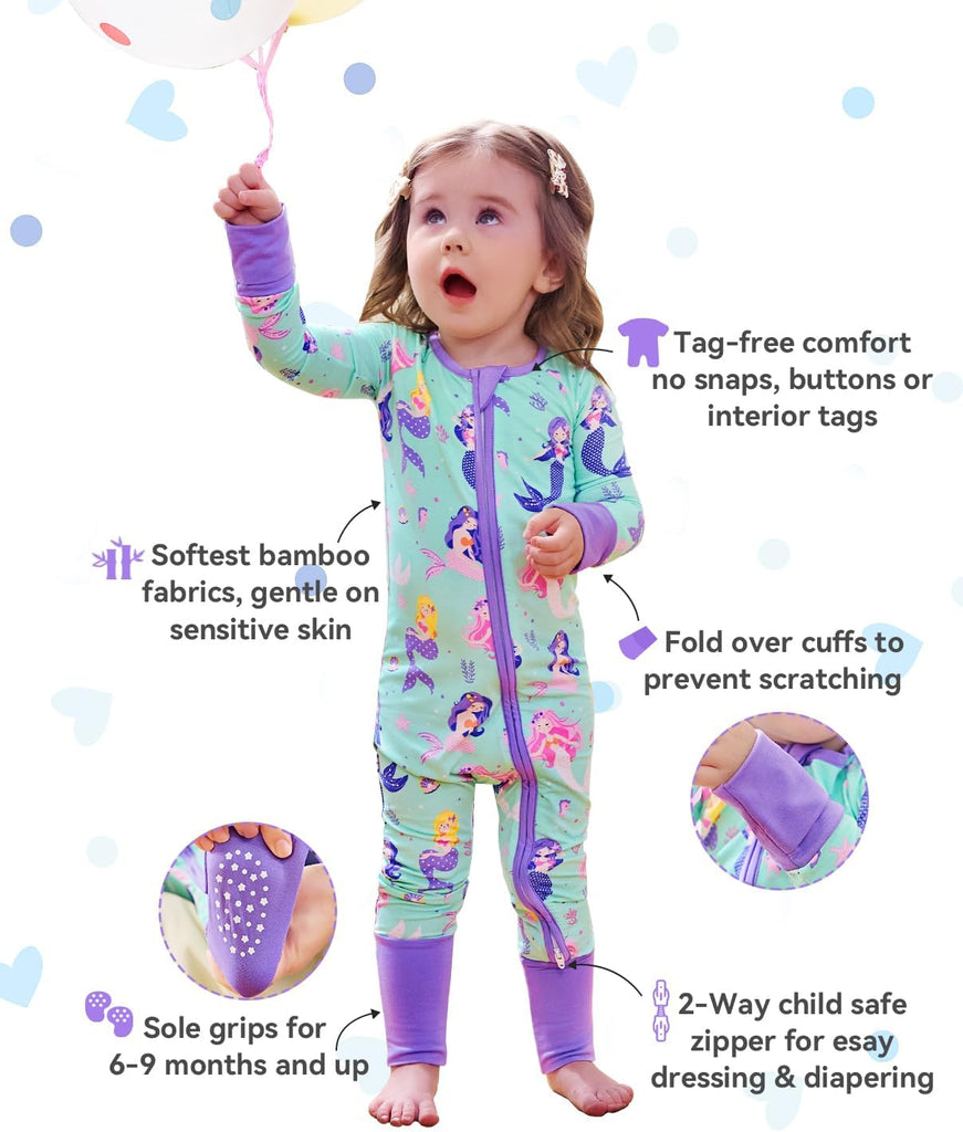 Viscose Derived from Bamboo Baby Footie Pajamas Convertible Sleeper for Baby Girl Zipper Onesie
