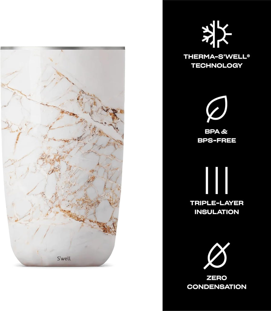 Stainless Steel Wine Chiller, Holds 750ml Bottle, Calacatta Gold, Triple Layered Vacuum Insulated Container Keeps