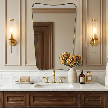 Irregular 20"x30" Brushed Gold Vanity Mirror