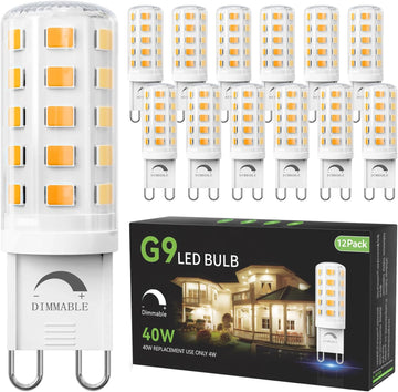 12 Pack Dimmable G9 LED Bulb 3000K, 40 Watt Eq 4W, Soft Warm White