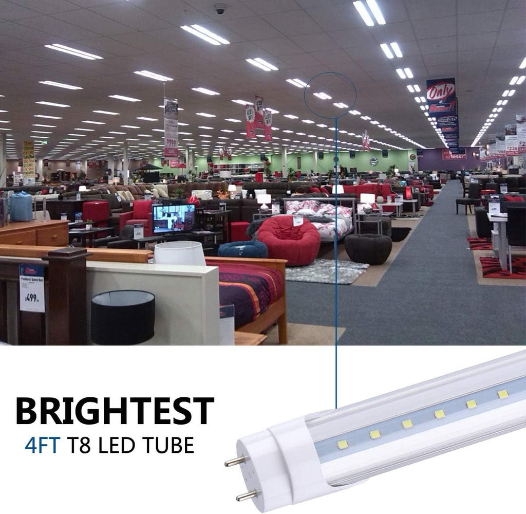 LED Tube Light 4FT, Dual-End Powered, T8 Ballast Bypass, 18W (48W Equivalent), 2160 Lumens, 6000K Cold White, Clear