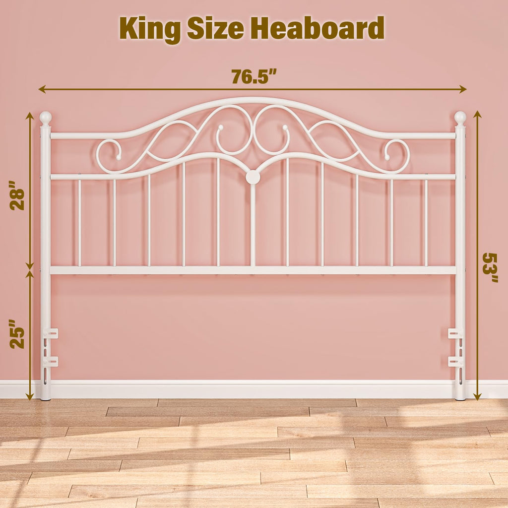 Headboard Only, Vintage Metal Headboard for Bed White