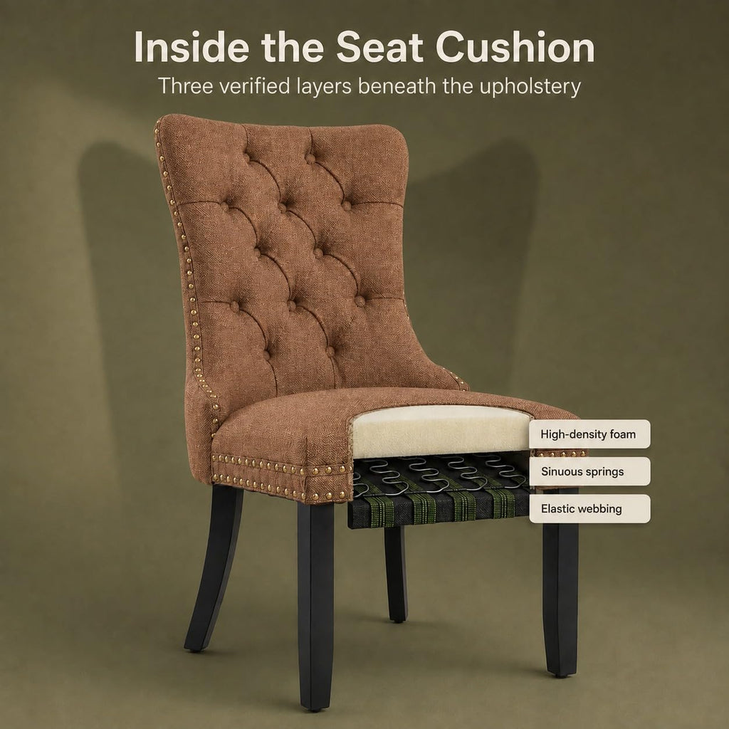 Brown Linen Dining Chairs Set of 8, Tufted Kitchen & Dining Room Chairs