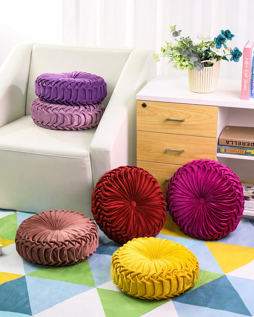 Throw Pillow for Couch Decorative 3D Pumpkin Round Velvet Cushion for Sofa Bed Chair Floor 15"X15", Purple