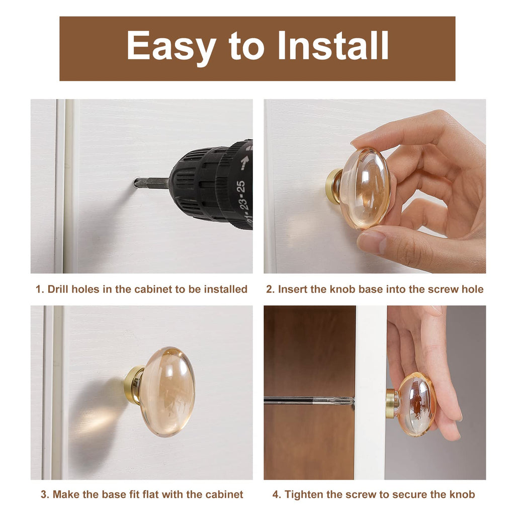 8 Pack Glass Cabinet Knobs and Pulls, Oval Crystal Knobs for Dresser Drawers, Brushed Nickel Kitchen Cabinet Knobs