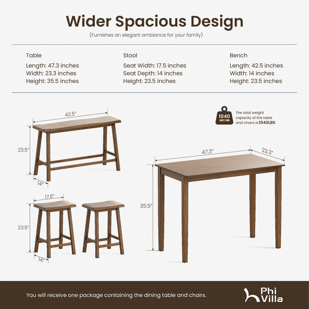 Counter Height Bar Table and Chairs Set for 4, Rustic Caramel