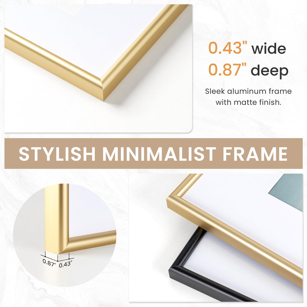 12x12 Gold Picture Frame, Square 12 x 12 Photo Frame for Wall Gallery, Metal Picture Frame 12x12 with Real Glass