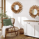 2 Pack 22 Inch Boho Wall Sunburst Mirror Rustic Round Wood Decorative Mirror Boho Wall Art Decor Bedroom Living Room