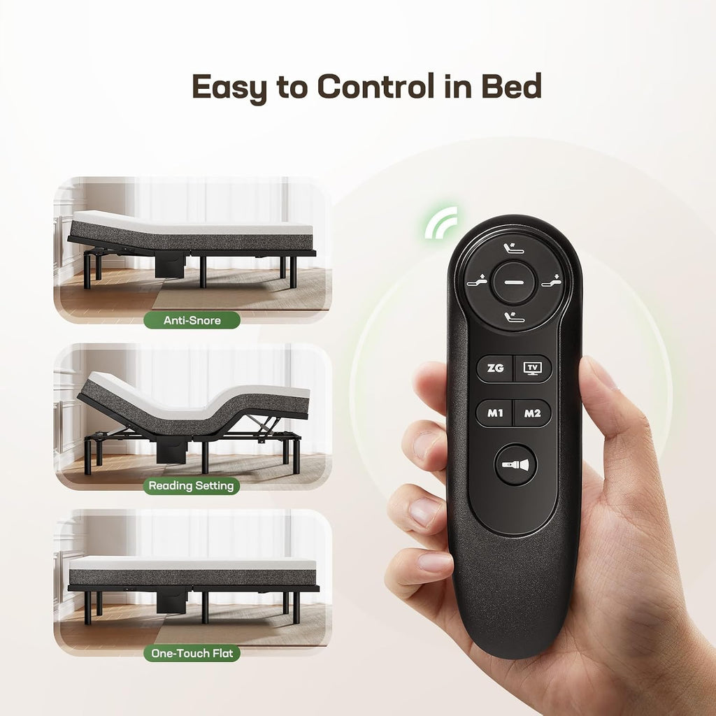 MS01 Queen Adjustable Bed Base Frame, 4 Ports USB A&C Adjustable Bed Base with Under-Bed Nightlight, 3 Minutes Fast