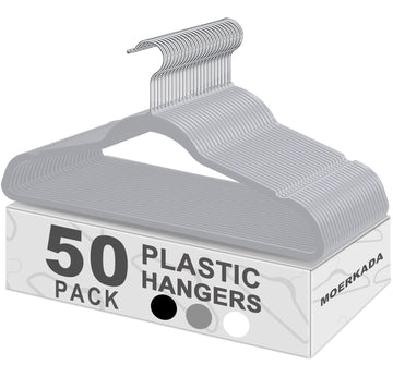 50 Pack Slim Plastic Clothes Hangers Grey