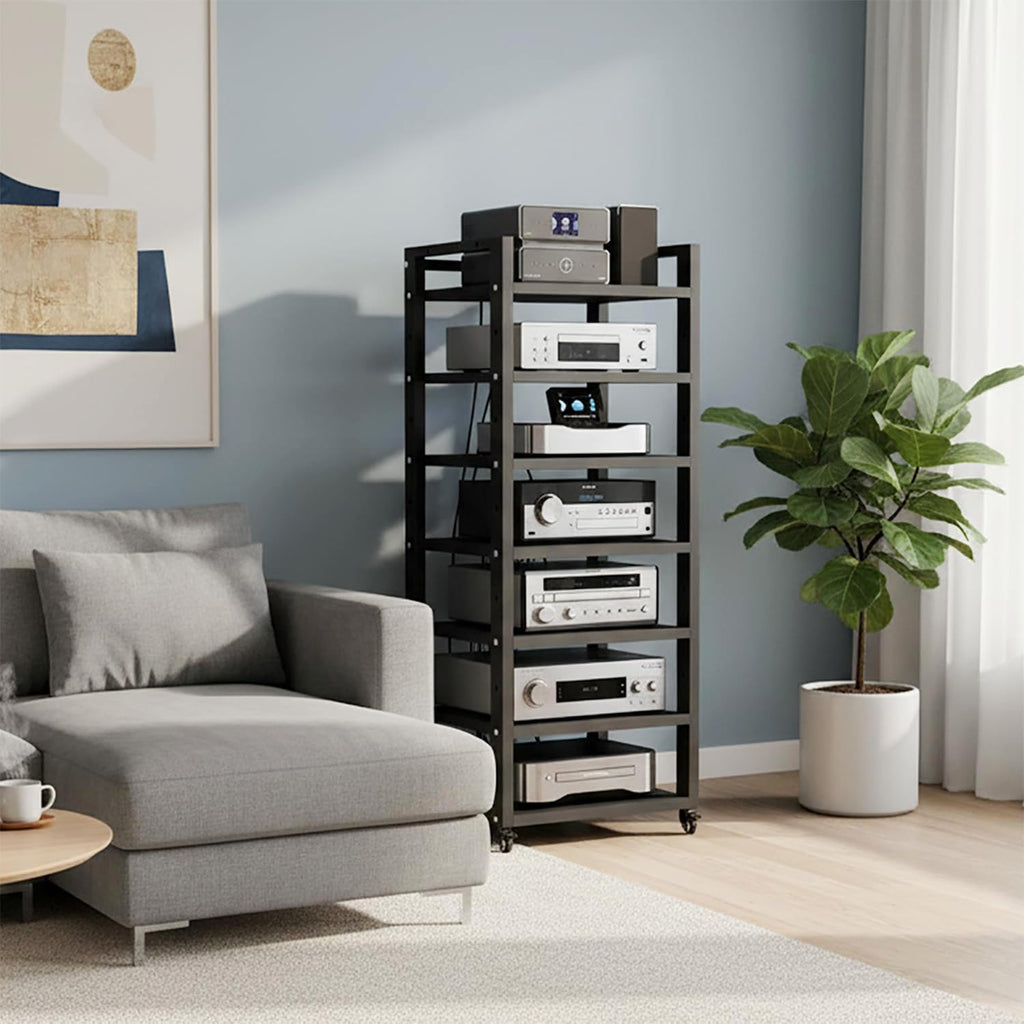 7 Tier AV Media Stand, 55in Audio Rack Tower Stereo Components Cabinet