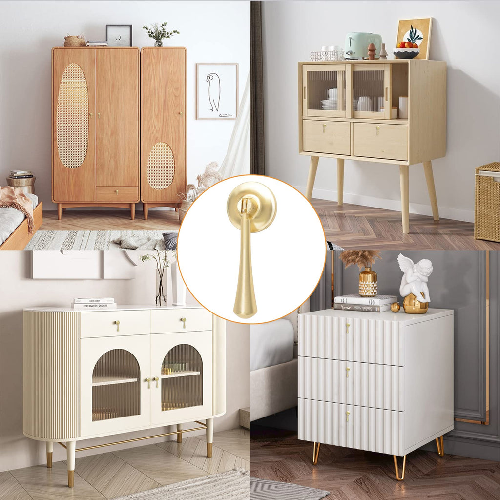 Teardrop-Shaped Cabinet Pulls, 4pcs Solid Brushed Gold Pendant Handles Knob Zinc Alloy Handles Knobs with Mounting