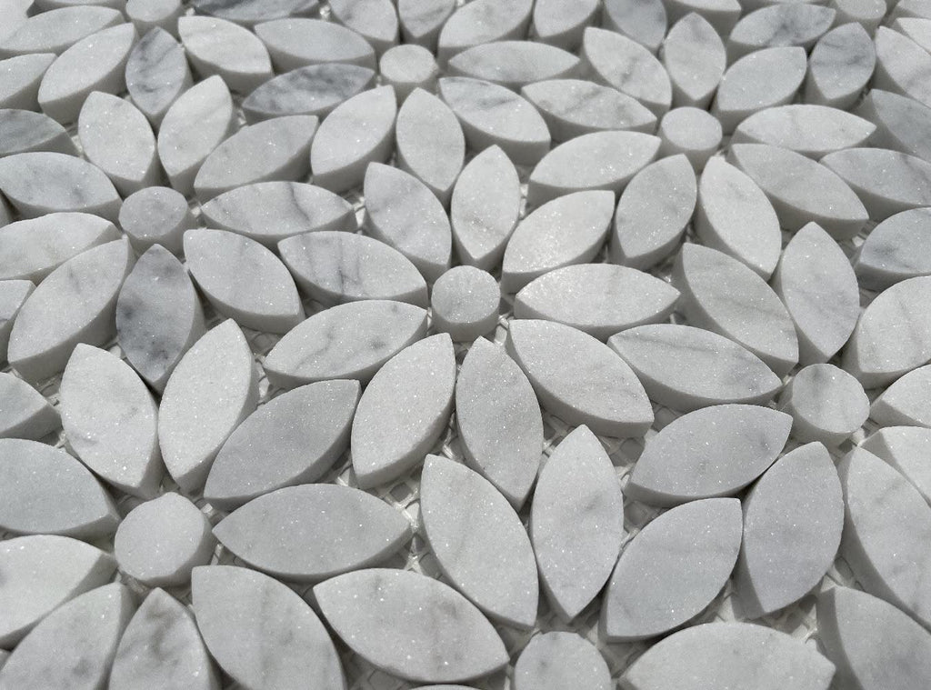 Carrara White Marble Daisy Flower Pattern Mosaic Tile Honed Kitchen Bath Wall Floor Backsplash Shower (1 Sheet)