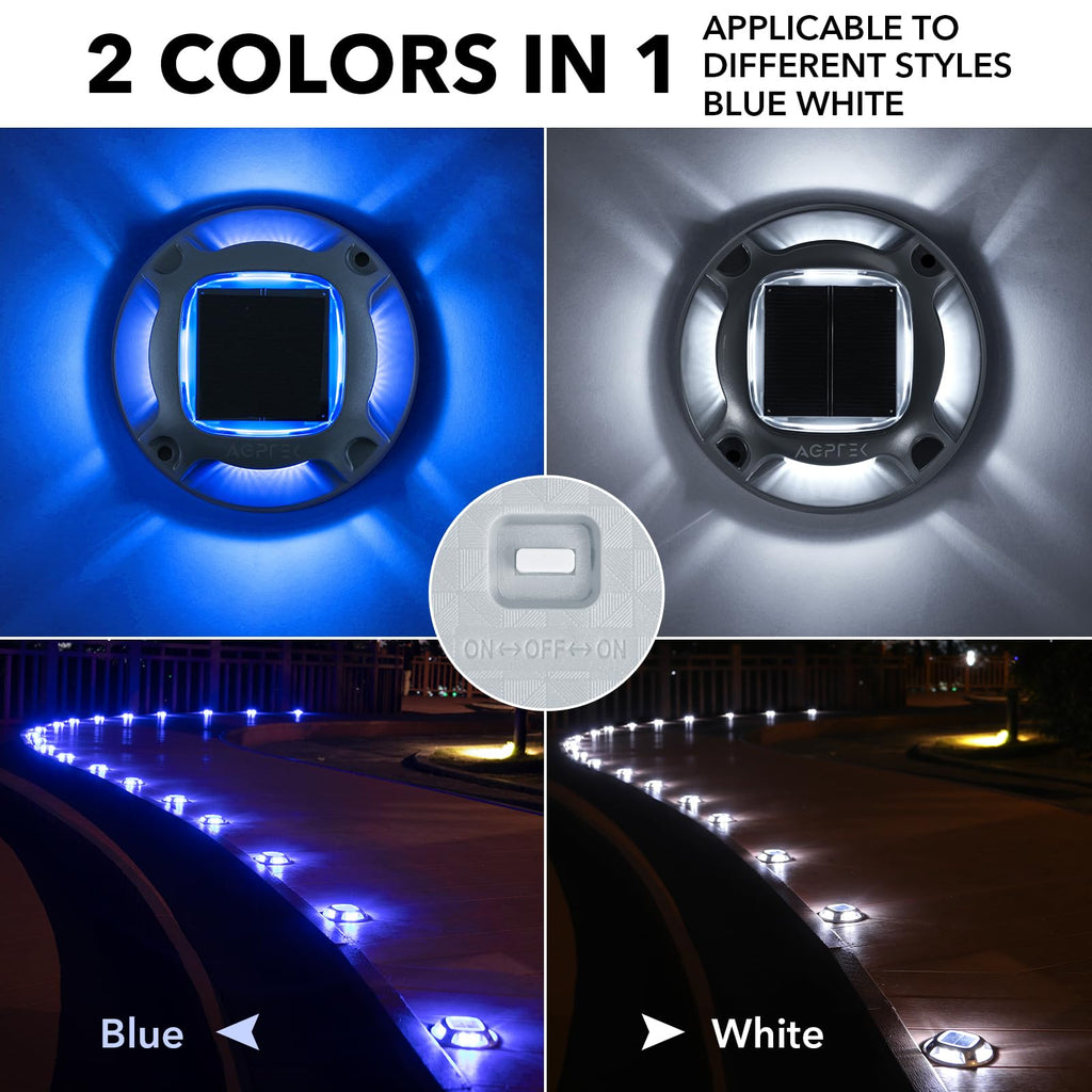 Solar Driveway Lights Outdoor 12 Pack, 2 Color Modes LED Deck Dock