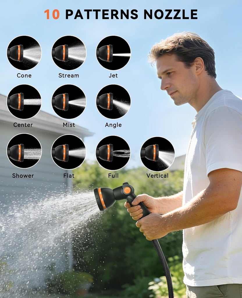 Retractable Garden Hose Reel - 1/2" x 100ft Wall Mounted Hose Reel with 3/4'' Brass Fitting & 10-Pattern Nozzle
