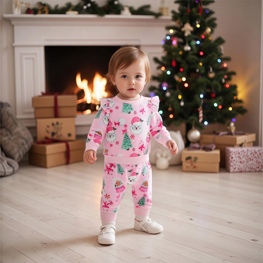 Fall Winter Toddler Baby Girl Clothes Cute Print Ruffle Shirt Top Pants Set 2 Piece Newborn Infant Girl Outfit