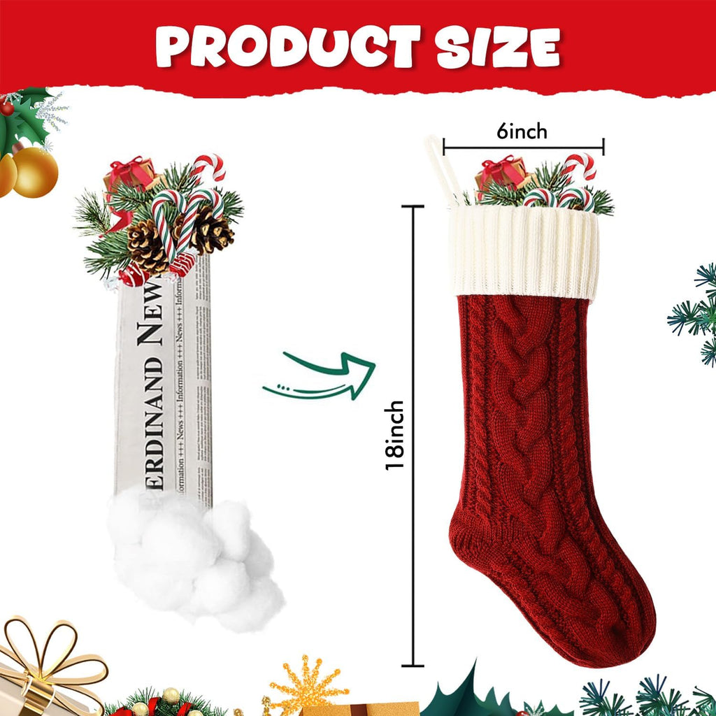 S 18 Inches Classic Cable Knitted Set Large Classic Fireplace Hanging Stockings for Kids,Family Stocking Holiday - Set of 3