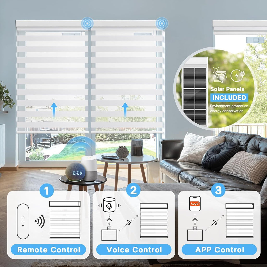 Motorized Zebra Blinds with Remote,Rechargeable Smart Electric Cordless Shade,White,34" W X 72" H