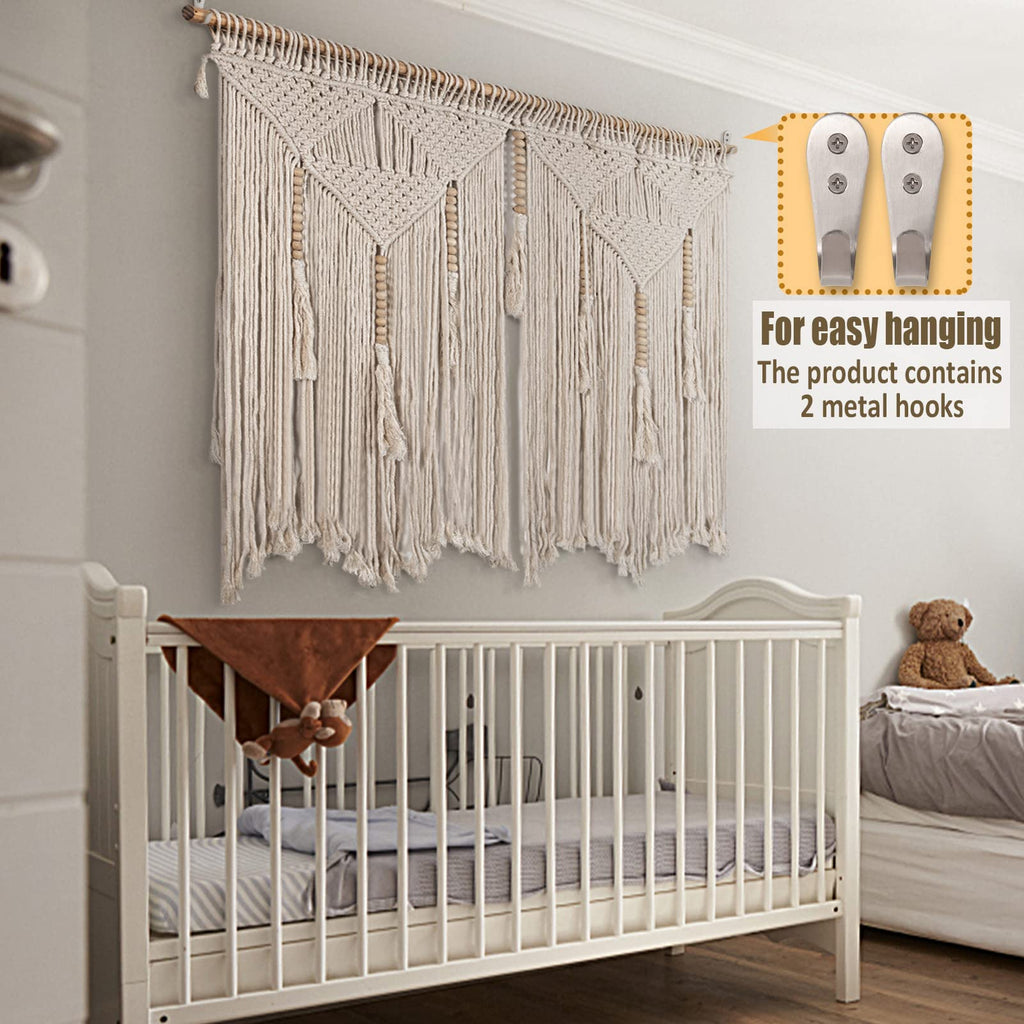 Large Macrame Wall Hanging, 43.3"x39.4", Includes Hanging Rod