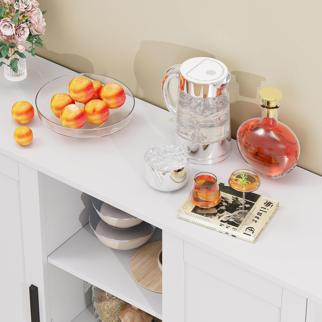 Storage Cabinet with 2 Doors and 4 Storage Shelves, Buffet Cabinet, Bathroom Cabinet , White