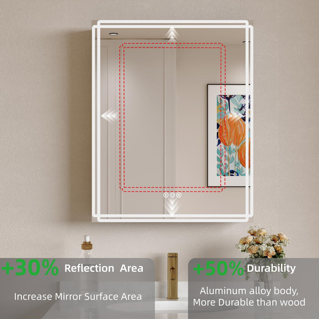 16 x 24 in LED Medicine Cabinet Mirror, Dual Ring Light
