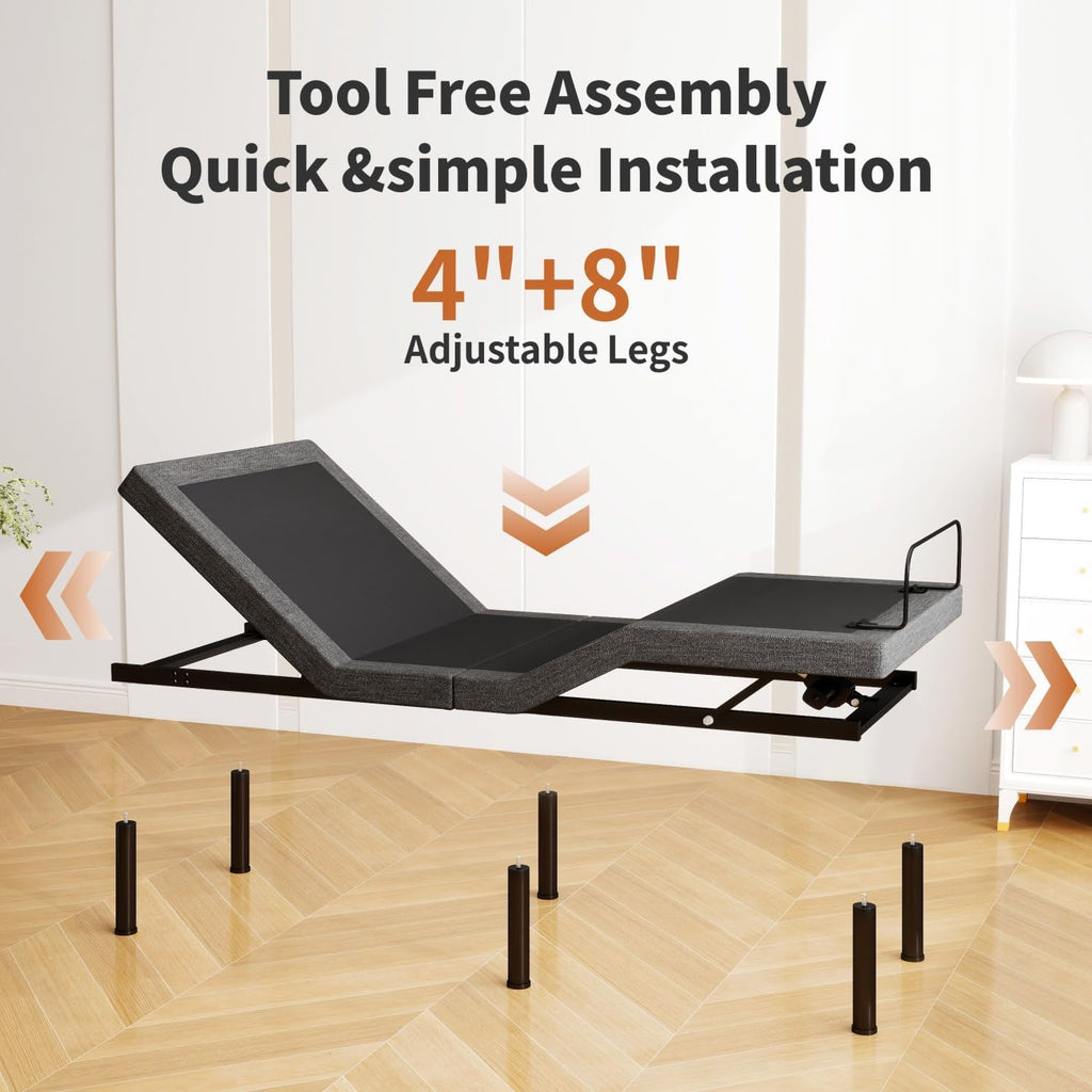 Split King Adjustable Bed Frame with 14" Mattress Electric Bed Base with Wireless Remote | Zero Gravity | Head & Foot