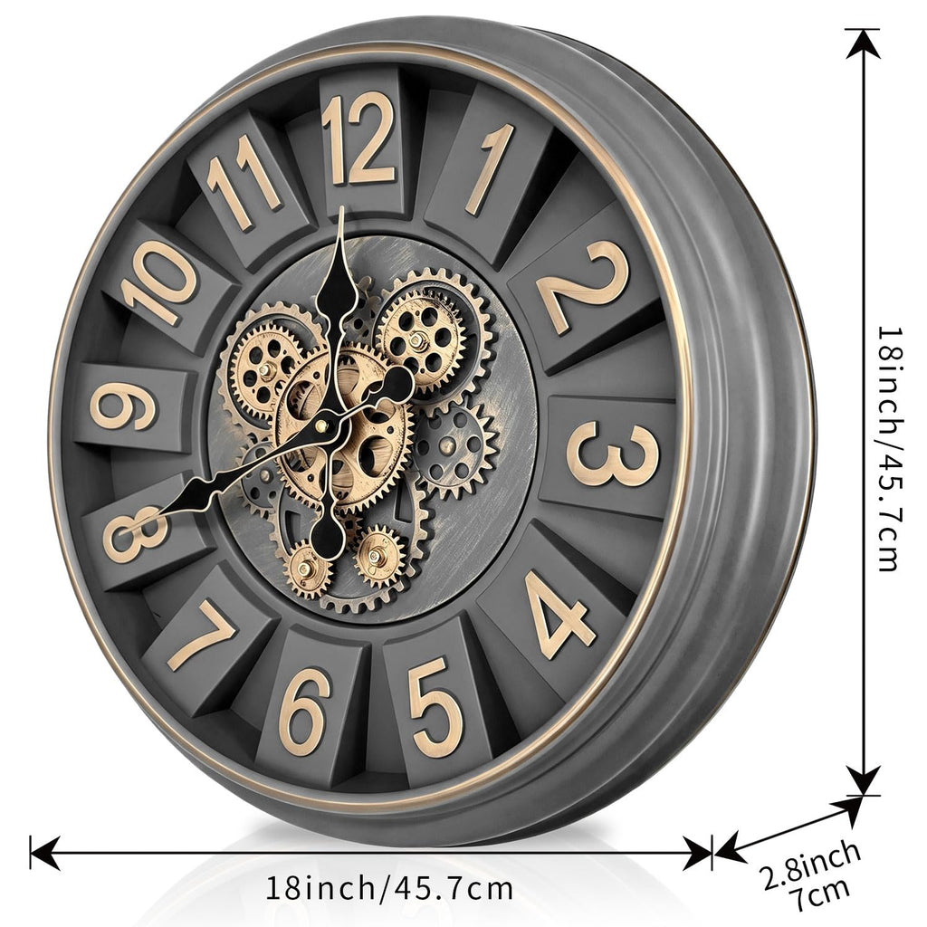 18 Inch Industrial Steampunk Moving Gear Wall Clock Battery Operated