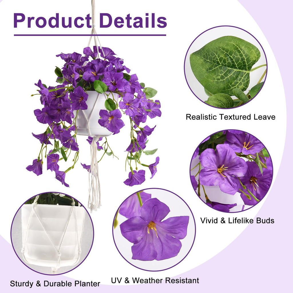 2 Sets Artificial Hanging Fake Flowers with Basket for Outdoors