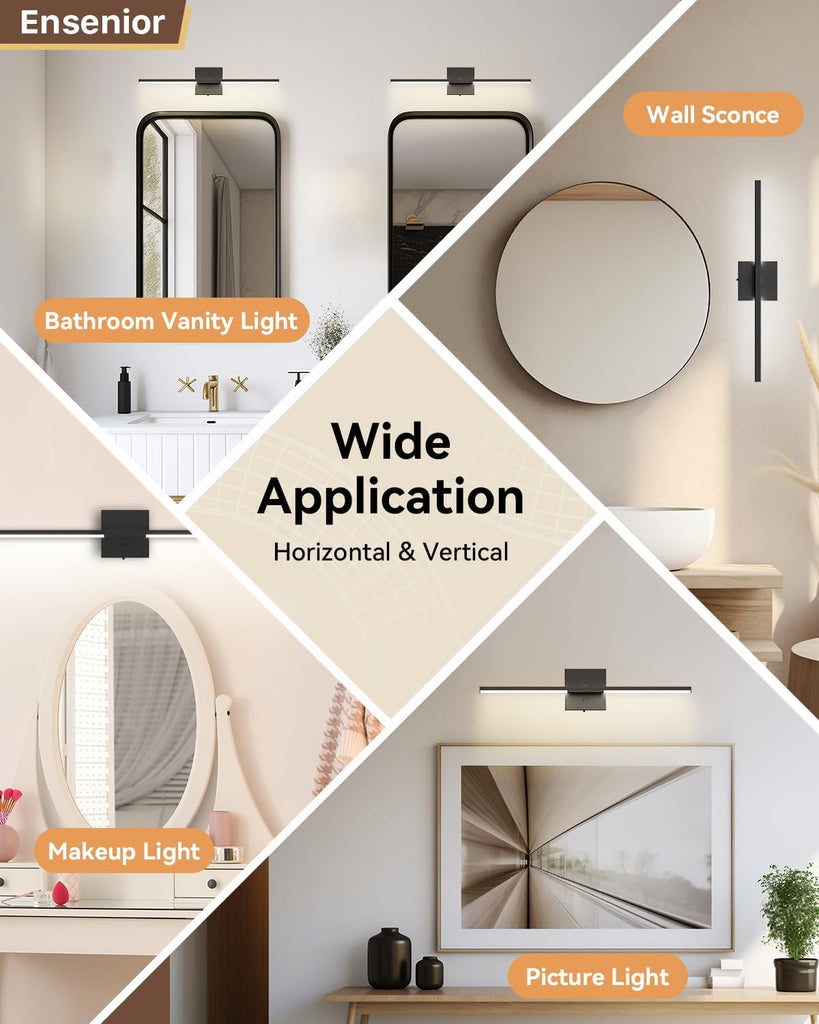 Modern Bathroom Vanity Light 24 inch, Built-in Dimmer, 14W Dimmable 5CCT Led Bath Lights, Black Bar Vanity Light