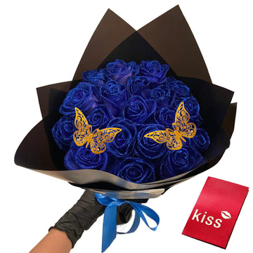 (Self-Assembly)Custom Glitter Flower Bouquet, 30 Pcs Forever Flowers, Artificial Glitter Rose Bouquet, Eternal Roses