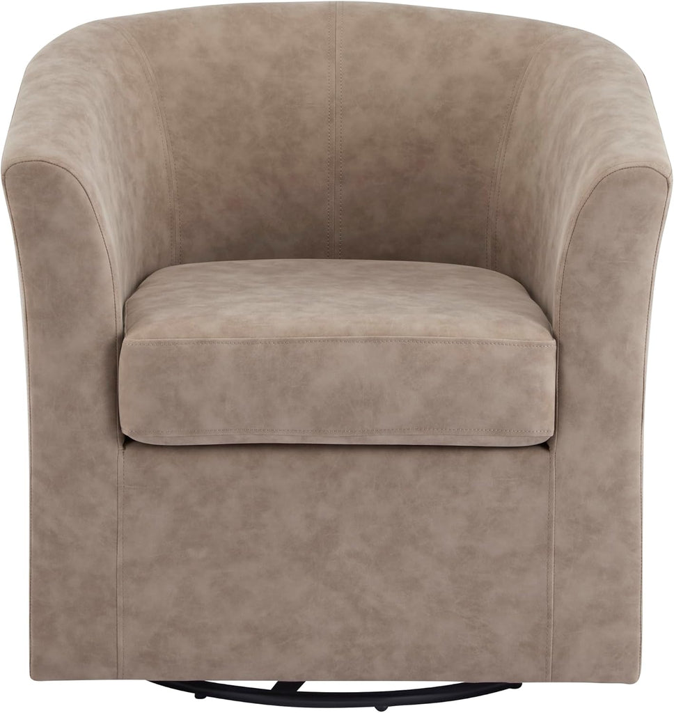 Daymian Faux Leather Swivel Club Chair, Living Room Swivel Barrel Chair with 360-Degree Rotation and Cushion, Modern