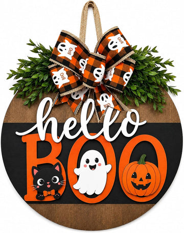 Halloween Wreaths for Front Door Cute Ghost Hanger Sign Decorations (Cute Ghost Wreath)