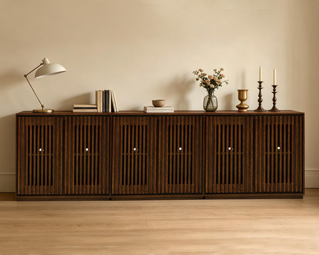 39 inch Narrow Buffet Cabinet Sideboard with Storage, Walnut, 3 Pieces