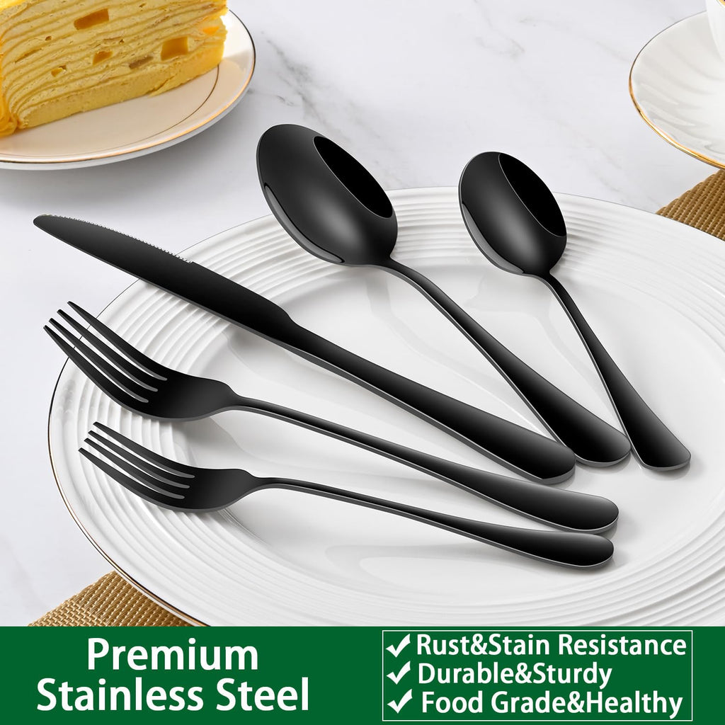 30 PCs Flatware Sets,Black Stainless Steel Silverware Sets Service For 6 Person,Durable Cutlery Sets