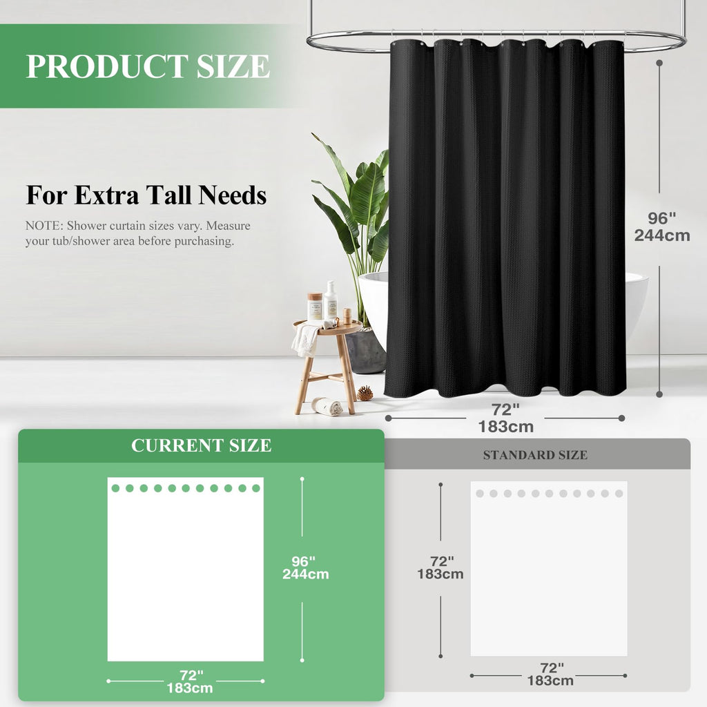 Extra Long Waffle Shower Curtain 256 GSM Fabric 72x96 Black